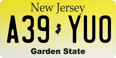 NJ license plate A39YUO