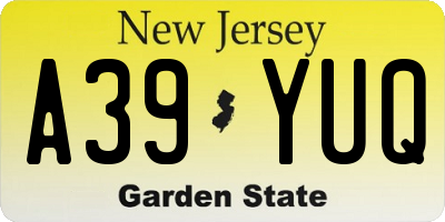 NJ license plate A39YUQ