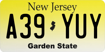 NJ license plate A39YUY