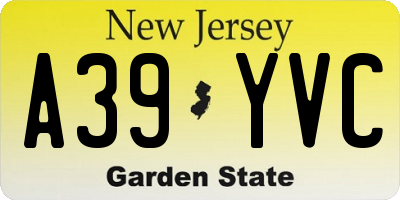 NJ license plate A39YVC