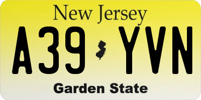 NJ license plate A39YVN