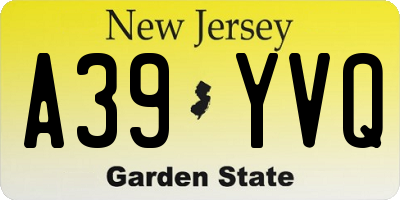 NJ license plate A39YVQ
