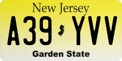 NJ license plate A39YVV