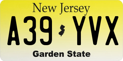 NJ license plate A39YVX