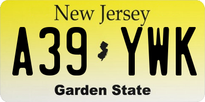 NJ license plate A39YWK