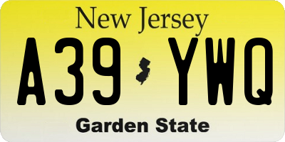 NJ license plate A39YWQ