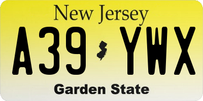 NJ license plate A39YWX