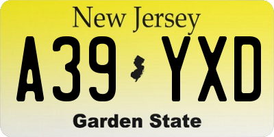 NJ license plate A39YXD