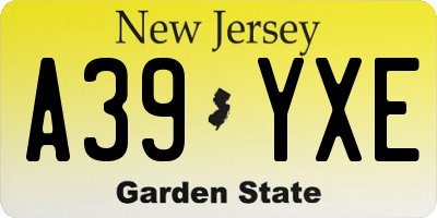 NJ license plate A39YXE