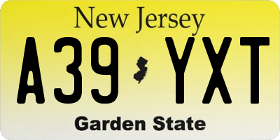 NJ license plate A39YXT