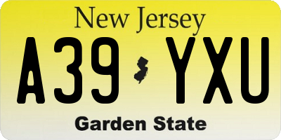 NJ license plate A39YXU