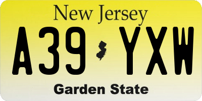 NJ license plate A39YXW