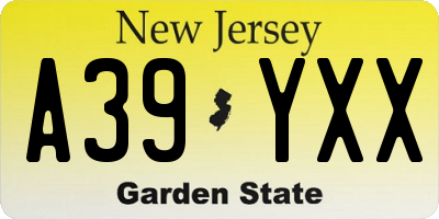 NJ license plate A39YXX