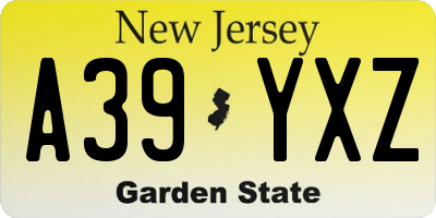 NJ license plate A39YXZ