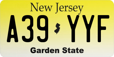 NJ license plate A39YYF