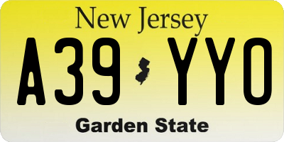 NJ license plate A39YYO