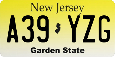 NJ license plate A39YZG