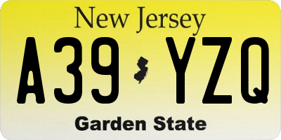 NJ license plate A39YZQ