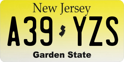 NJ license plate A39YZS