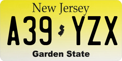 NJ license plate A39YZX