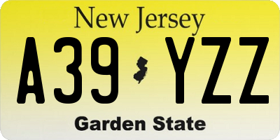 NJ license plate A39YZZ