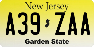 NJ license plate A39ZAA