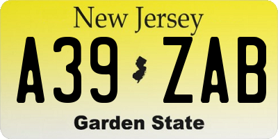 NJ license plate A39ZAB