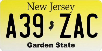 NJ license plate A39ZAC