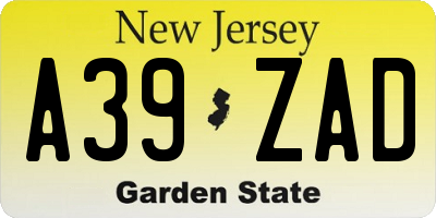 NJ license plate A39ZAD