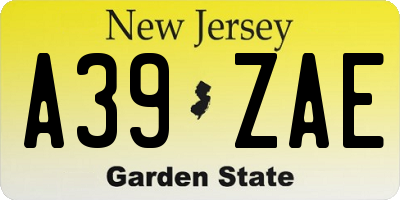 NJ license plate A39ZAE
