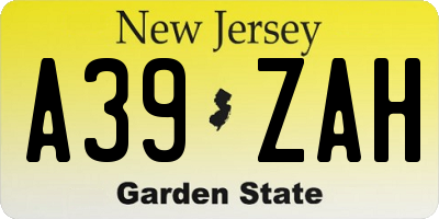 NJ license plate A39ZAH