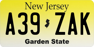 NJ license plate A39ZAK
