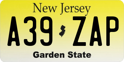 NJ license plate A39ZAP