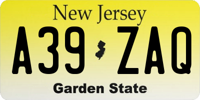 NJ license plate A39ZAQ