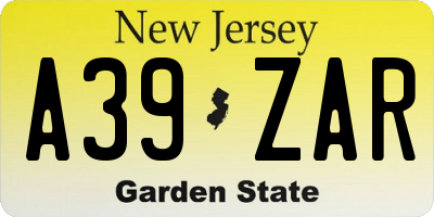 NJ license plate A39ZAR
