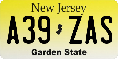 NJ license plate A39ZAS