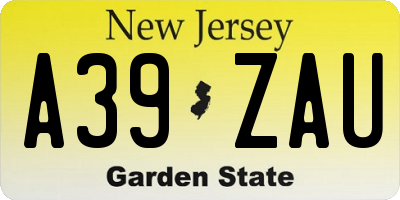 NJ license plate A39ZAU