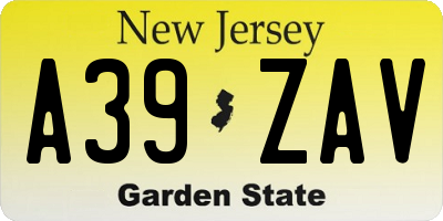 NJ license plate A39ZAV