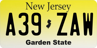 NJ license plate A39ZAW