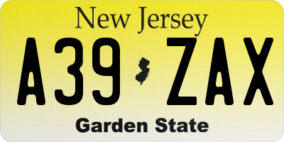 NJ license plate A39ZAX