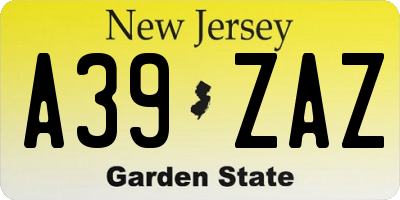 NJ license plate A39ZAZ