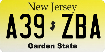 NJ license plate A39ZBA