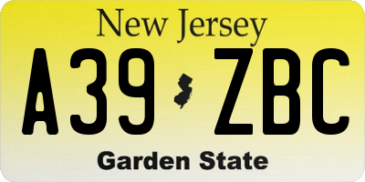 NJ license plate A39ZBC