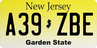 NJ license plate A39ZBE