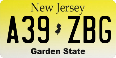 NJ license plate A39ZBG