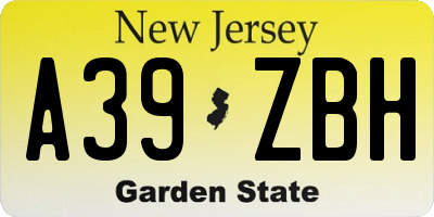 NJ license plate A39ZBH