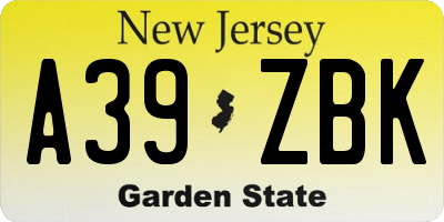 NJ license plate A39ZBK