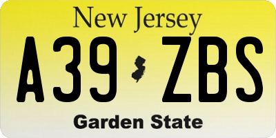 NJ license plate A39ZBS