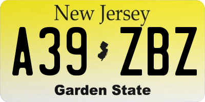 NJ license plate A39ZBZ