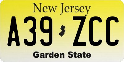 NJ license plate A39ZCC